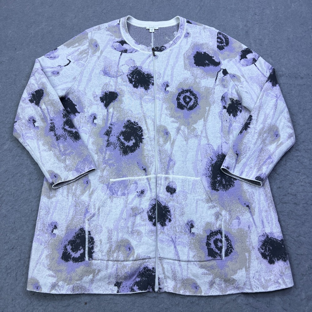Pure J Jill Fit Jacket Women's‎ XL Purple Floral Full Zip Knit Cardigan Sweater